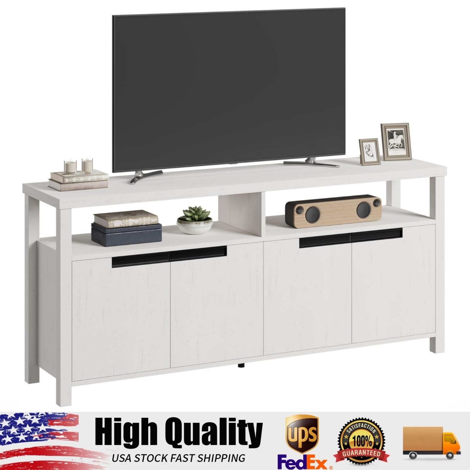 For Tvs Up To 70", Long Entertainment Center With 4 Doors