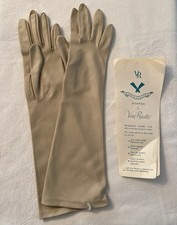 Vintage Van Raalte Beige Nylon Gloves 15  Size 7 Prom Wedding Glam New NWT USA