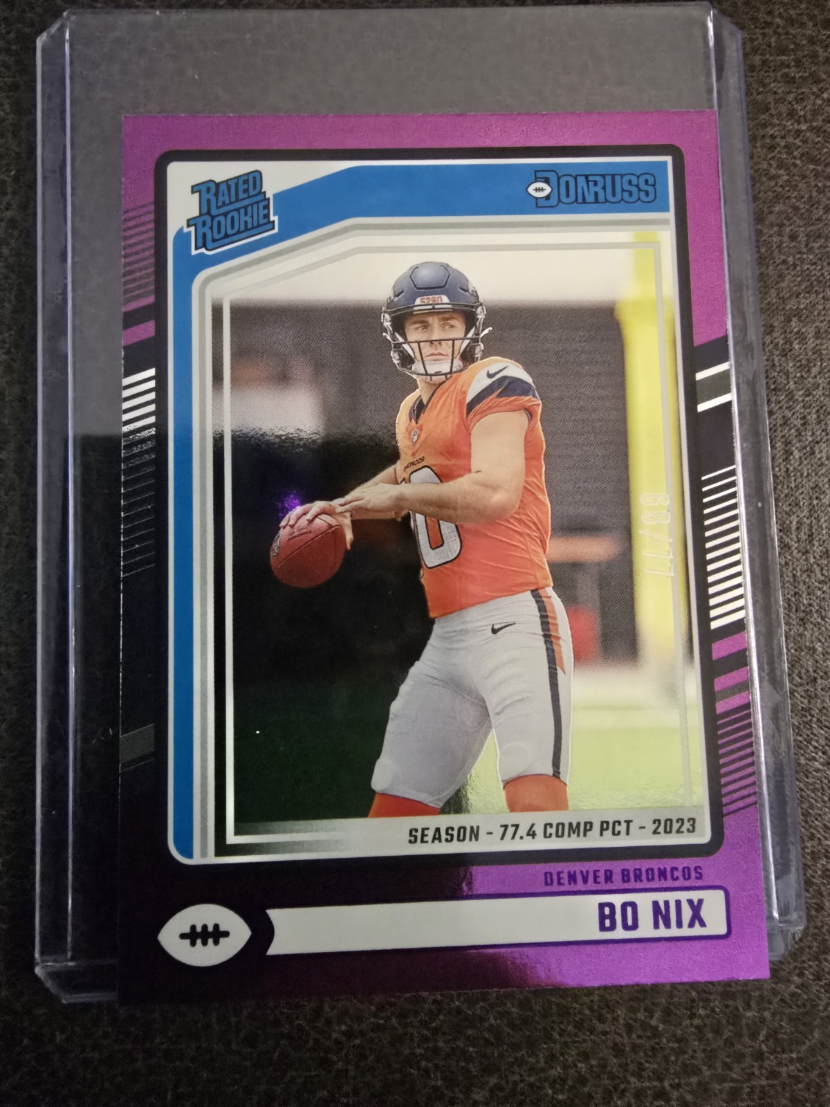 2024 Panini Donruss Rated Rookie Bo Nix #369 Season Stat Line /77 (RC)