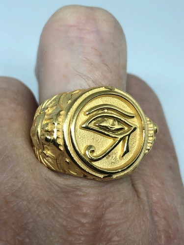 Vintage Golden Edelstahl Ägyptisch Ankh Horus Auge Herren Ring Größe 13 - Bild 7 von 9