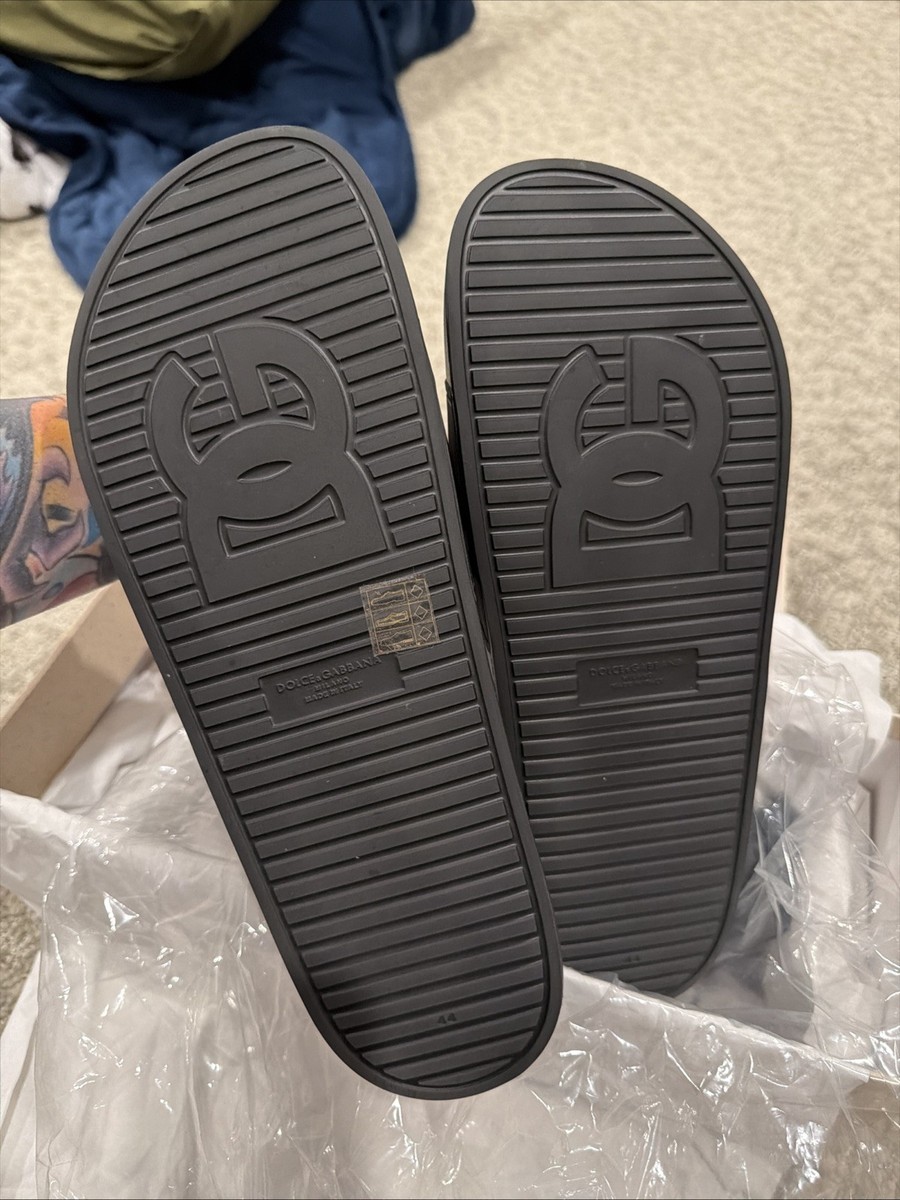 Dolce & Gabbana DG Logo Pool Slides Flat Sandals Slippers Black US