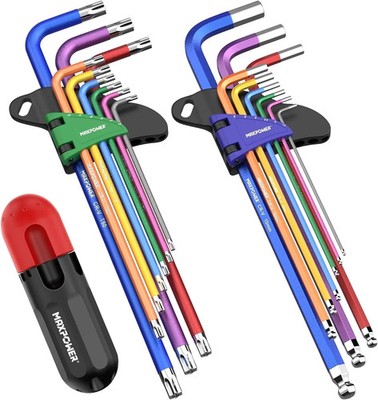 Allen Wrenches Set, 18-Piece Metric Ball End Hex Key Set & Torx Star Allen Keys,
