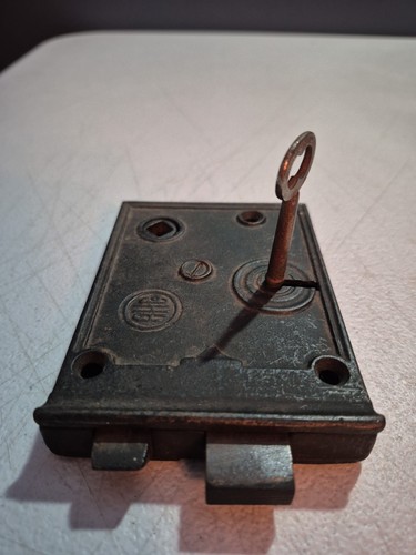 Antique Cast Iron Rim Surface Door Lock With Night Latch & Key For Restoration - Picture 3 of 14