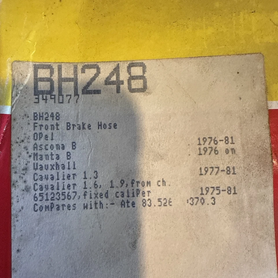 Manguera de freno delantera. Opel Ascona B, Manta B Vauxhall Cavalier 1.3 Cavalier 1.6-1.9 Foto 2 de 3
