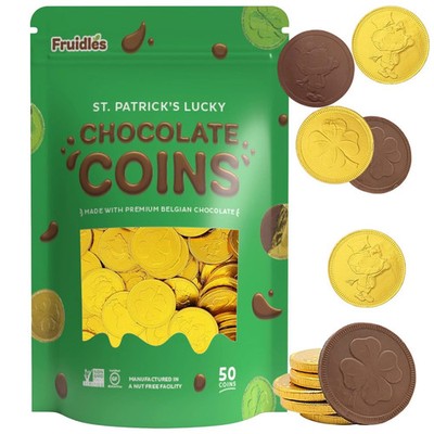 St Patrick's Day 50 Chocolate Coins Lucky Gold Foils Shamrock Clover