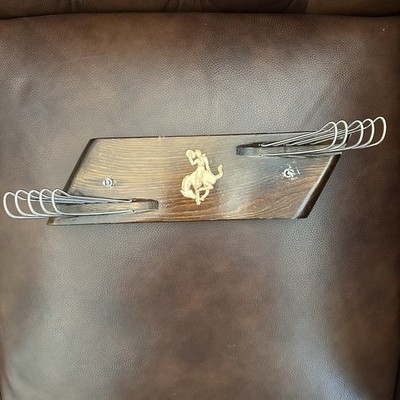 Vintage 1950s Cowboy Western Wooden Tie Rack Bronco Rider