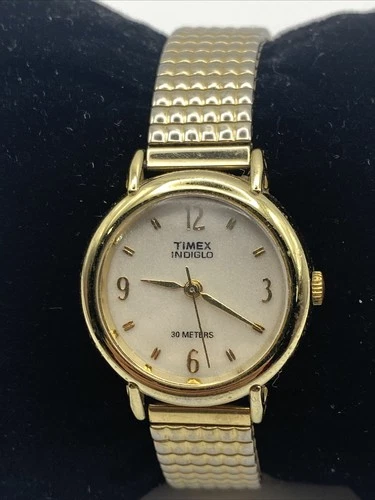 Vintage Timex Watch Women Indiglo 25mm Gold Tone Stretch Band New Battery
