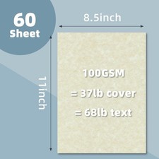 60 Sheets Parchment Paper for Certificates, 8.5" x 11", 100 GSM Double-Sided Sta