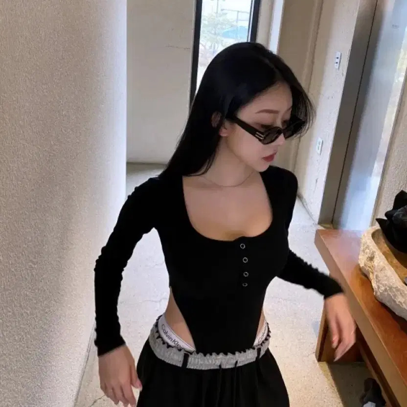 ABLELY Basic Button Bodysuit - Elegant Black One-… - image 1