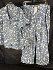 Lands End W/ Draper James Blue /White. 100 Cotton Foral 2 Pc Set Sz 18