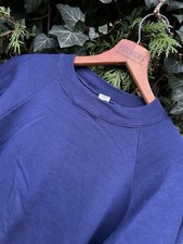 UNWORN vintage 80s BLANK Navy Blue RAGLAN Sweatshirt SOFT Slim Fit M 22 x 25.5