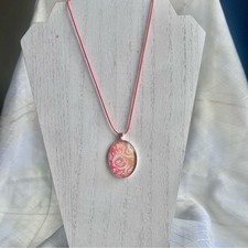 Contemporary Pendant Necklace Pink Orange Yellow White Oval Pendant Necklace