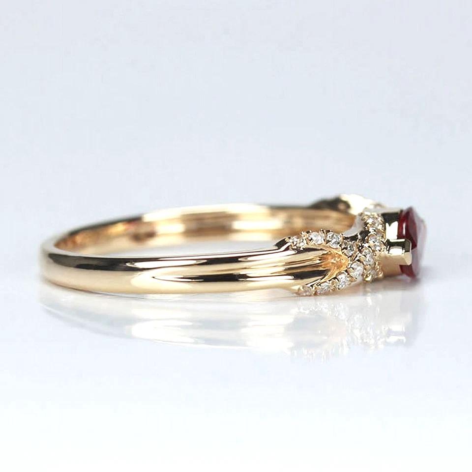 Lab Grown Marquise Cut Ruby & Diamond Engagement Ring 10k Gold Ring For Her - Image 2 of 4