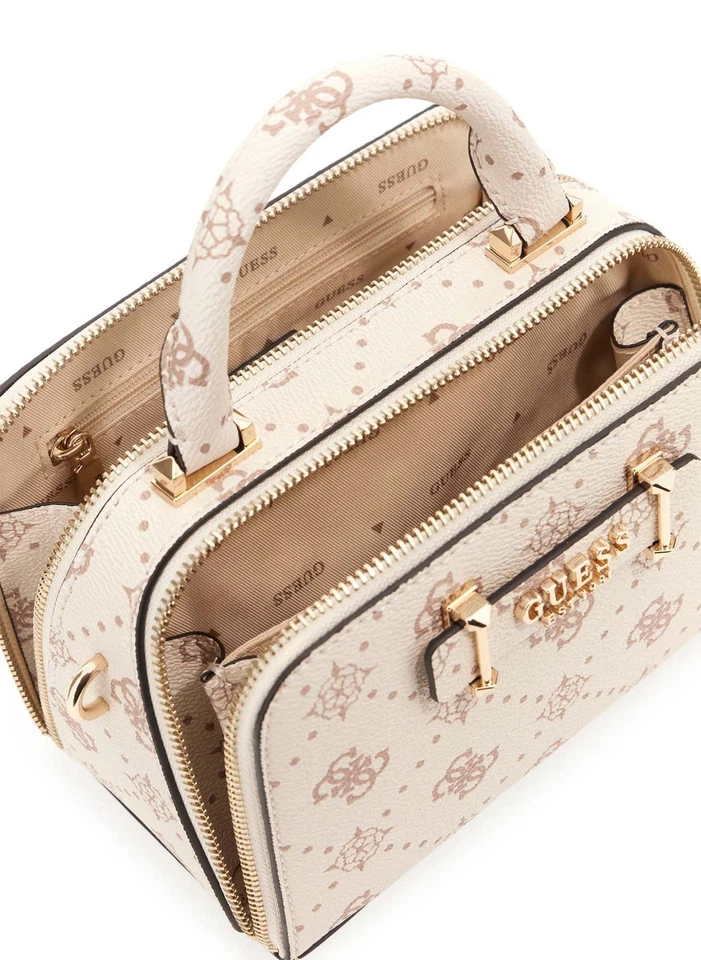 GUESS Silia Mini Satchel Bag Handtasche Umhängetasche Tasche Vanilla Logo creme - Bild 3 von 3