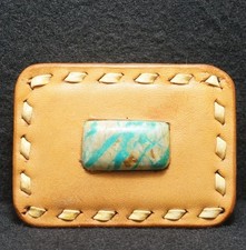 WH11121 NOS COOL VINTAGE 1970s STONE LEATHER UNISEX FASHION BELT BUCKLE