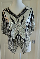 Vintage 80s Silver Sequin Butterfly Top with Silk Lining