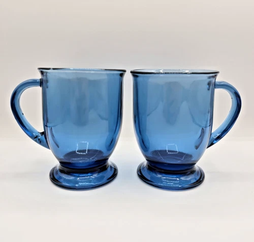 Set Of 2 Vintage Large Anchor Hocking Cobalt Blue Glass Coffee or Tea Mugs 16 Oz
