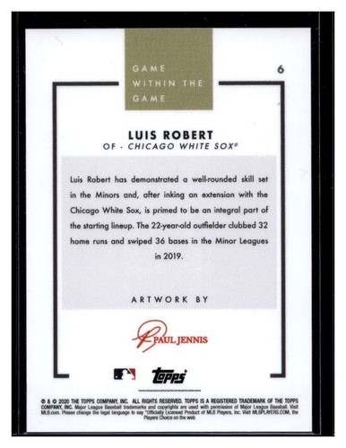2020 Topps Game Within the Game #6 Luis Robert RC Rookie Card No RC Shield (c) - Picture 2 of 2