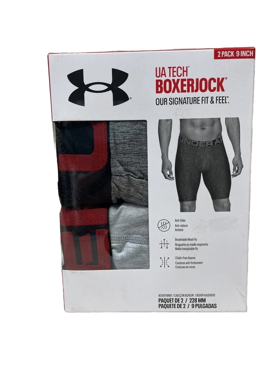 Men's Under Armour 2-pack UA Tech 9-inch Boxerjock Briefs Gray/red