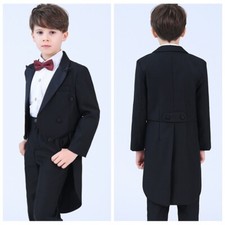 Kids Boy Tuxedo Tail Suit Formal Wedding Tailcoat 4 Piece Set Costume Party Cute
