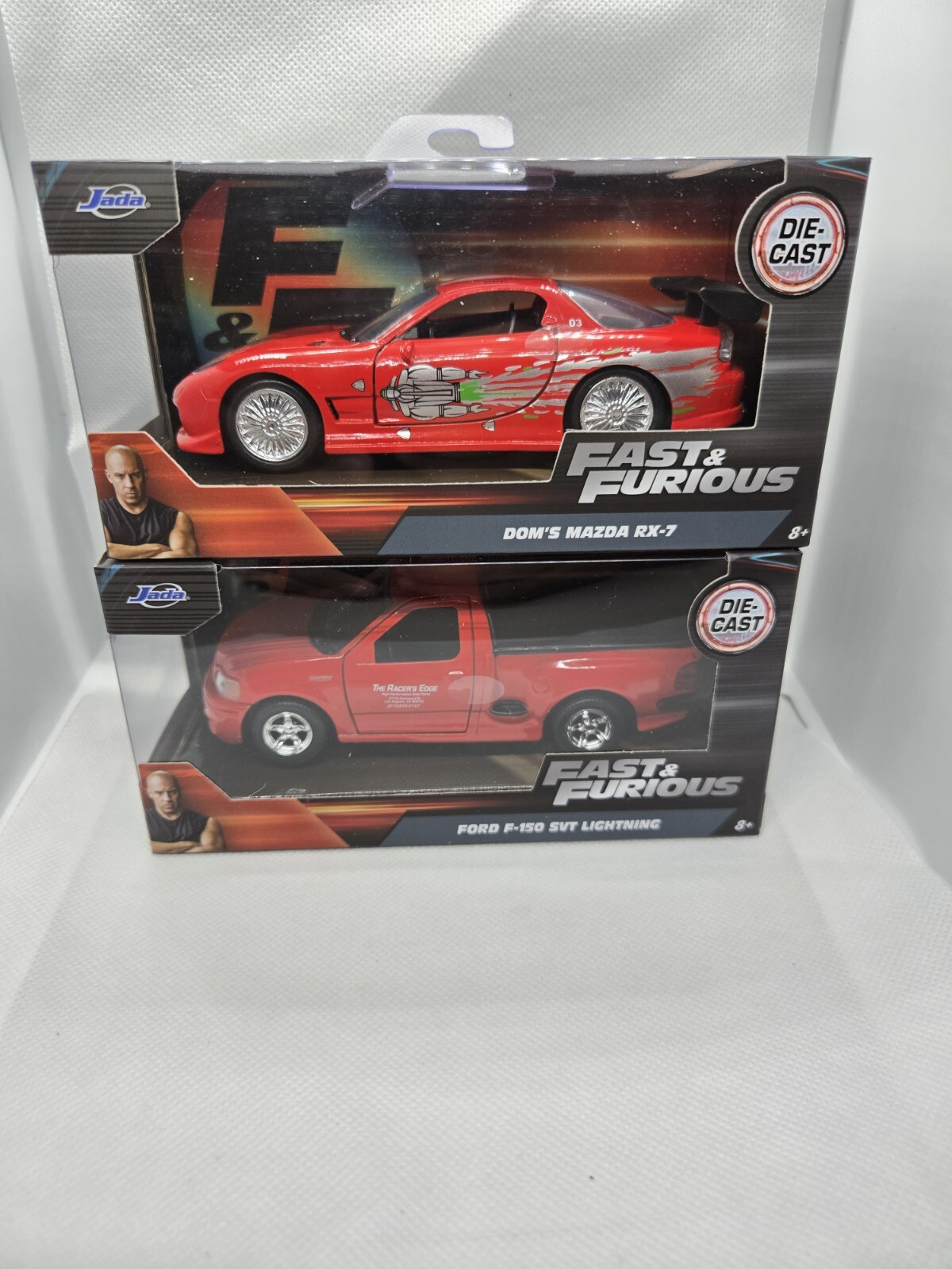 Jada Fast And Furious Diecast Cars Dom’s Mazda RX-7 And Ford SVT Lightning Collectible Models