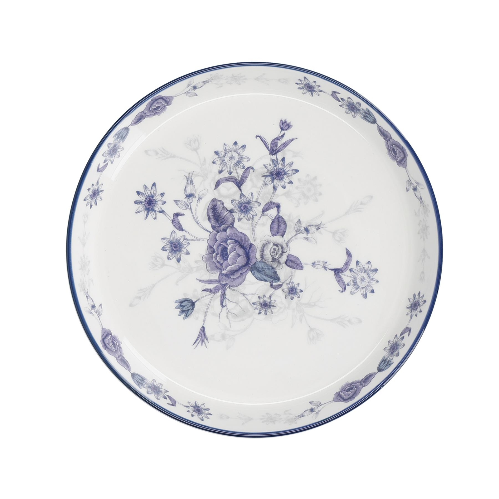 London Pottery Blue Rose Ceramic Cake Plate, 20cm Almond/Blue