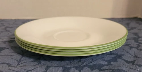 Vintage Corelle by Corning Ware White Saucers Green Trim 6.25" Set of 4
