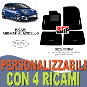 4 RICAMI EASY MOQUETTE E GOMMA 2 TAPPETINI AUTO SU MISURA PER RENAULT TWINGO