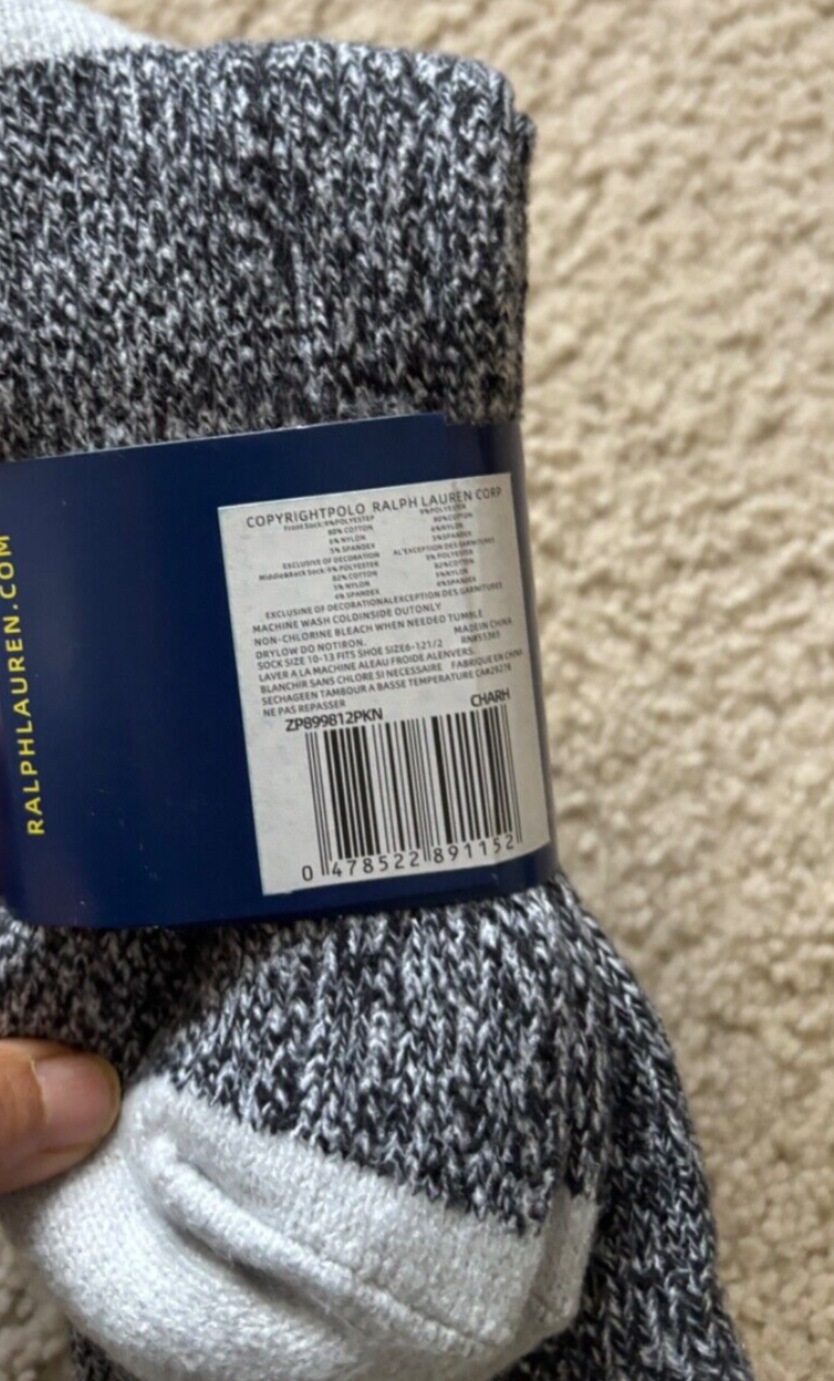 Polo Ralph Lauren Calzini Uomo Crew 2 Paia Grigio Pony Logo Cotone