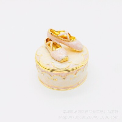 Mini Ballet Shoes Jewelry Box Hinged Enameled Jeweled Decorative Dance Girl Gift