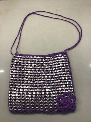 Upcycled Soda Can Pop Top Tab Crotched Shoulder Purse Purple