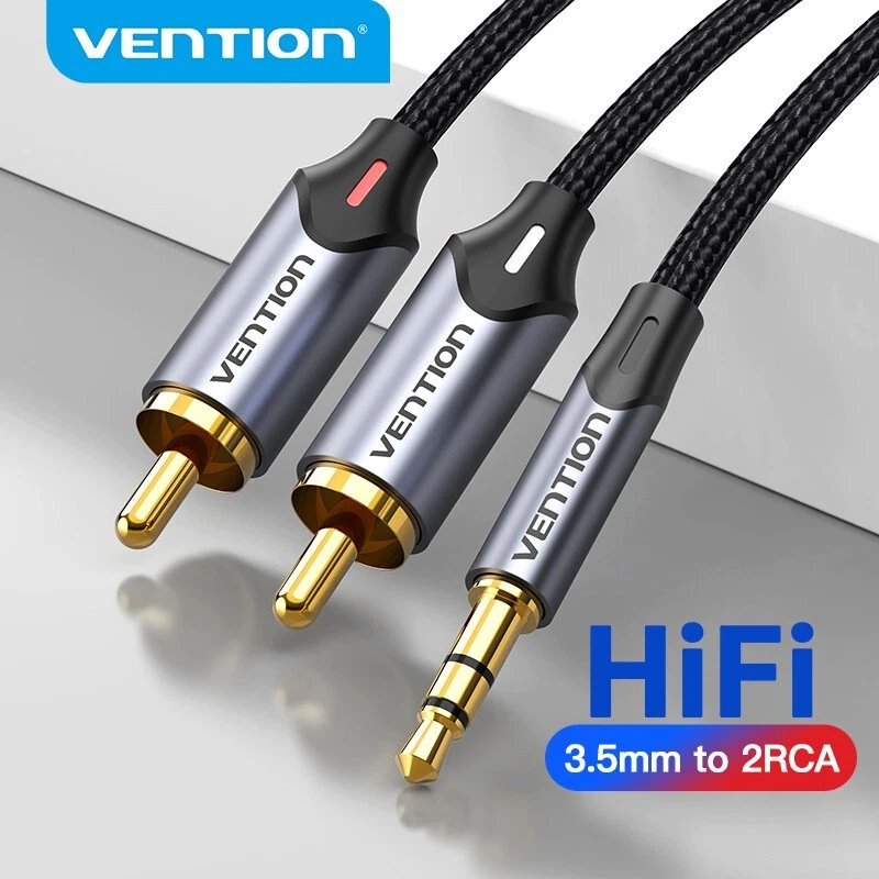 VENTION PURE OFC SHIELDED AUX 3.5mm Jack to 2 RCA Audio Cable Twin Phono Speaker Stereo