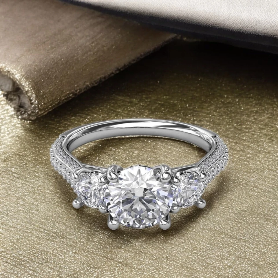 Juego de anillos de boda de platino 950 3,50 quilates IGI cultivados en laboratorio corte redondo diamante talla 5 5,5 Foto 2 de 4