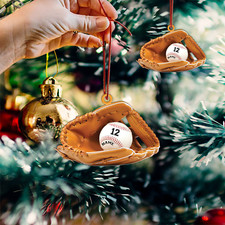 Personalized Baseball Gloves Christmas Ornament, Baseball Ornament, Baseball
