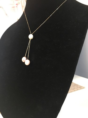 New Saks Fifth Avenue 14k Yellow Gold Multi Pearl Y Box Chain Necklace 16” - Picture 7 of 12