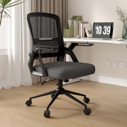 Office Computer Desk Chair Ergonomic Mesh Flip-Up Arms Black Without Headrest