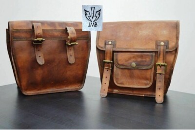 Motorcycle Saddlebags  2 Side Pouch Brown Leather Side  Bags