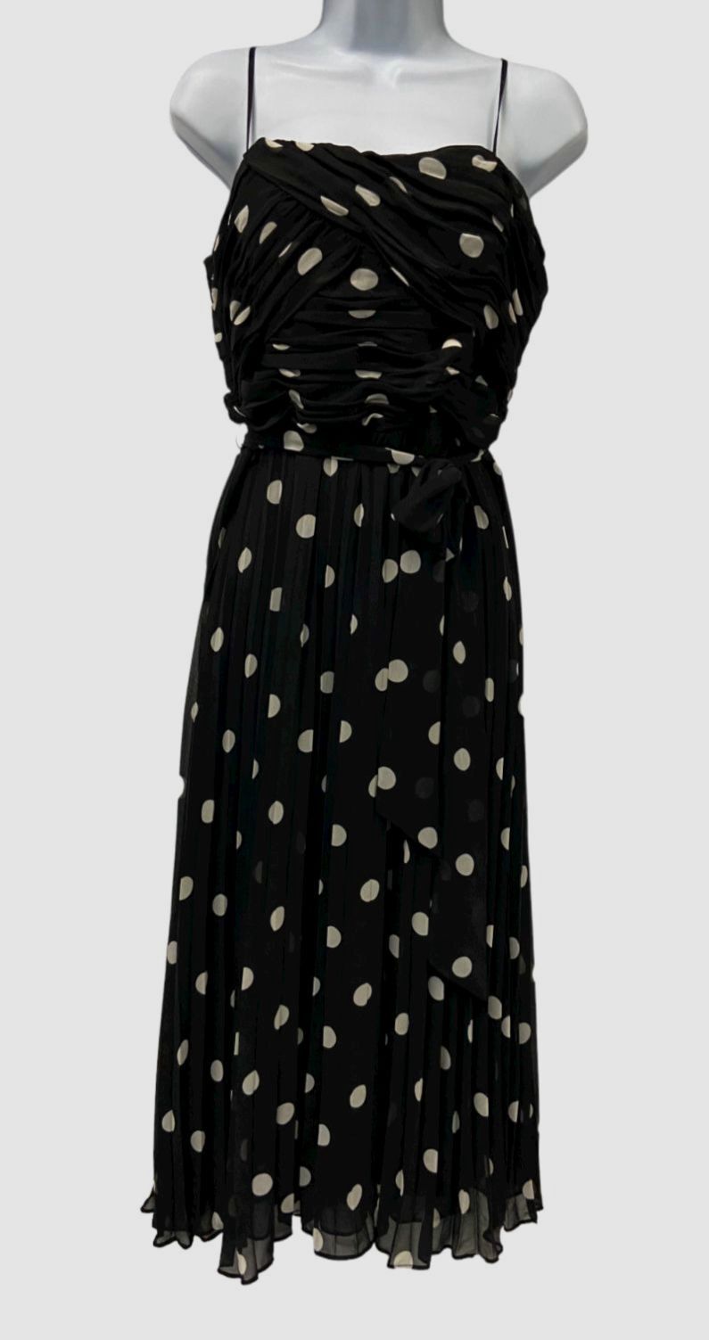 $265 Lauren Ralph Lauren Women's Black Polka Dot Chiffon Sleeveless Dress Sz 14