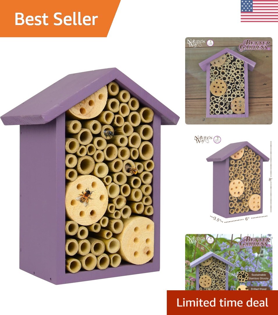 Compact Purple Bee House – Easy-Mount Solitary Bee Habitat for Essential Pollination