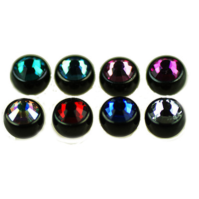 2er Set 1,2mm Schwarz Piercing Kugel mit großen facettiertem Kristall Ohr Lippe 