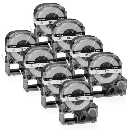 8PK Black on White 3/4" Compatible for EPSON LK-5WBN LC-5WBN KingJim SS18KW Tape