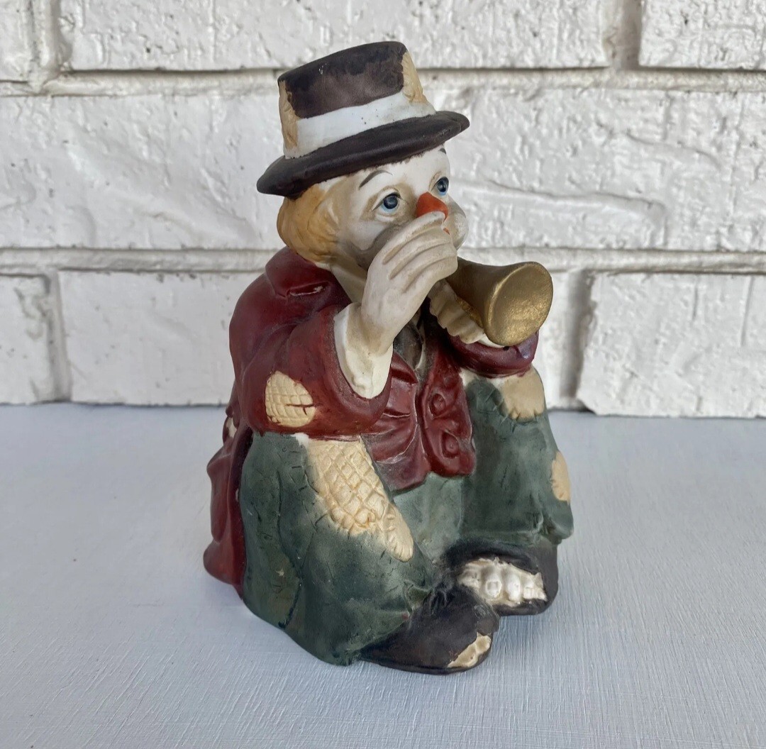 Vintage Ceramic Hobo Clown Music Box with Horn by SunSaint