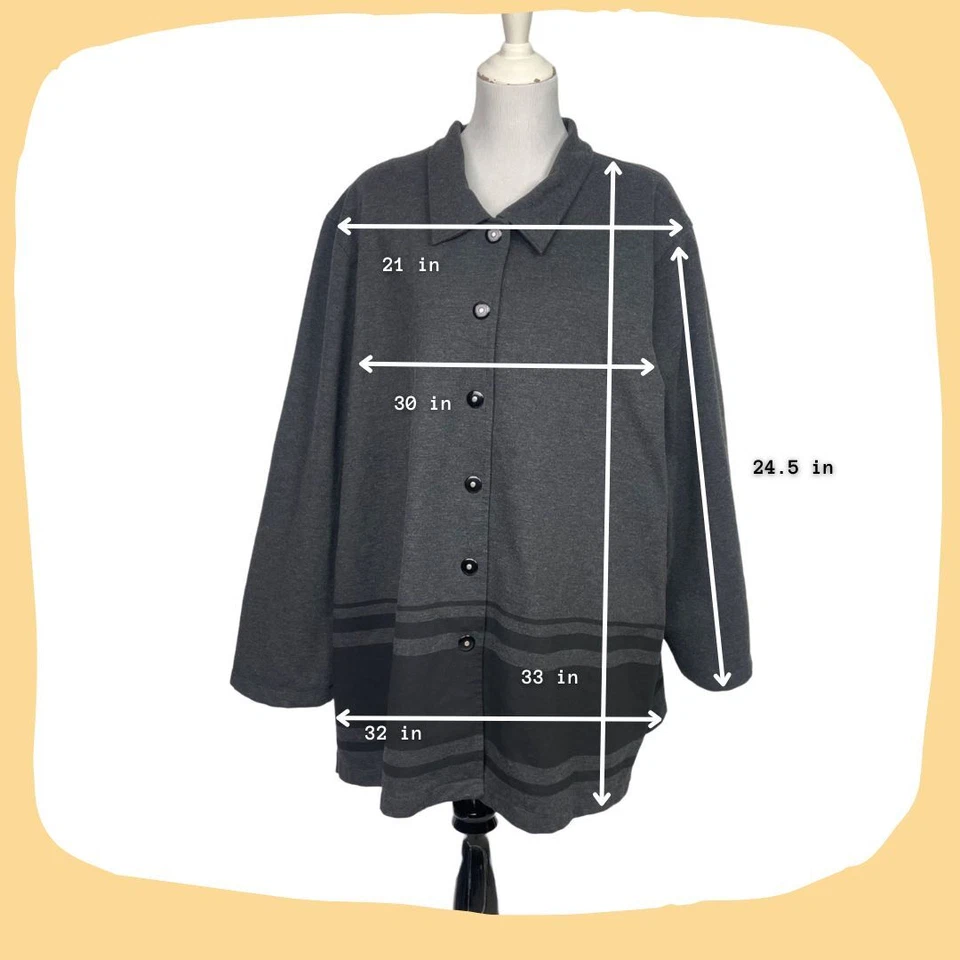 Vintage Avenue Gray Fleece Snap Front Lightweight Unlined Jacket Womens 4X - Image 3 of 4