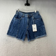 Reklusa Bermuda Shorts Womens Size 42 Blue Ripped Flat Front Pockets Cotton