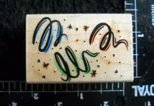 Party Streamers Rubber Stamp 2 x 1.25 inches Wood Backing 147