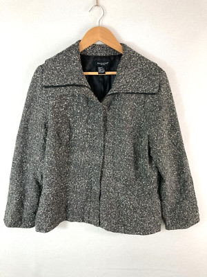 Sandro Sportswear Blazer Jacket Womens Large  Tweed Black White Zip Up