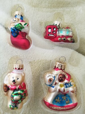 KREBS GLAS LAUSCHA  SET GLASS CHRISTMAS ORNAMENTS 2'' tall NIB
