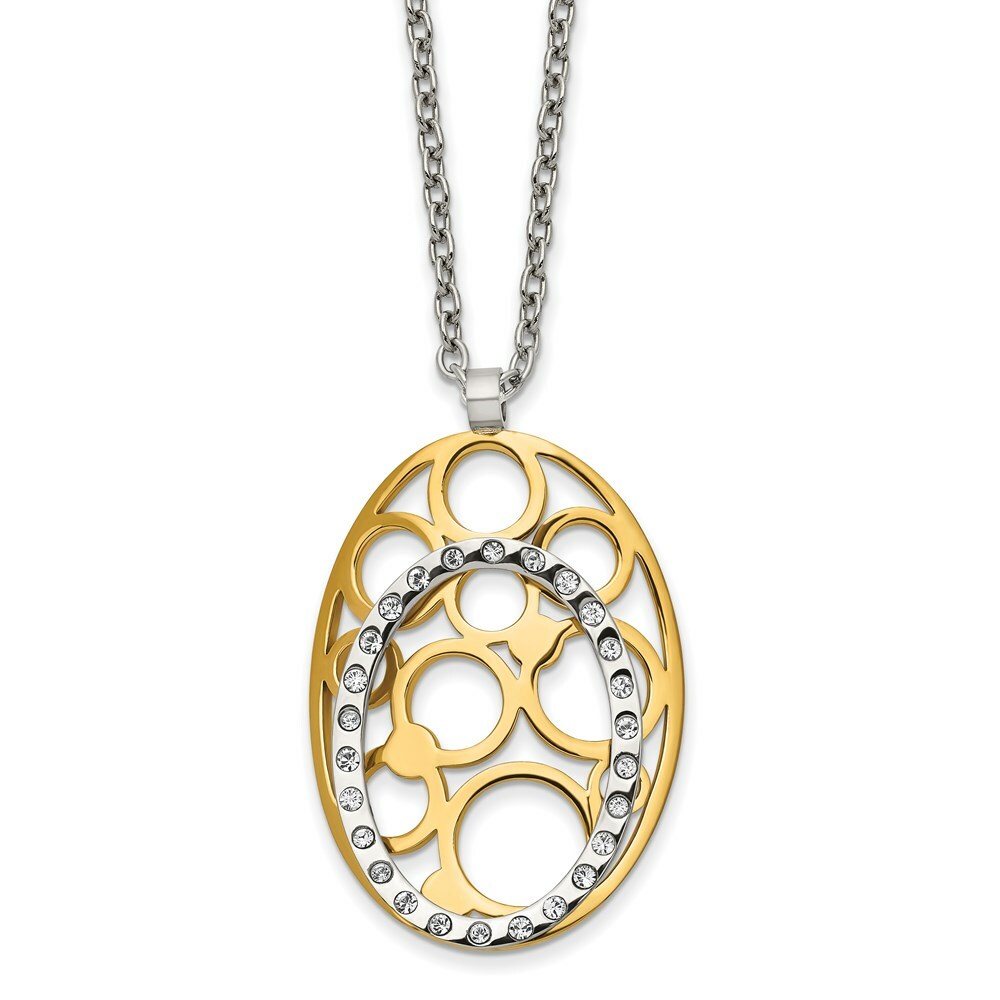 Polished Steel Yellow IP Necklace with Swarovski Crystals and 1.75 Inch Extender