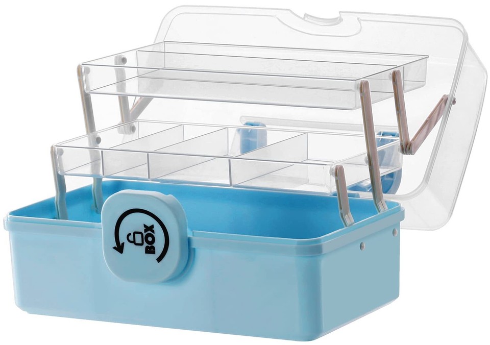 Craft Organizers and Storage,Plastic Box with 3Tier Fold Tray,Art