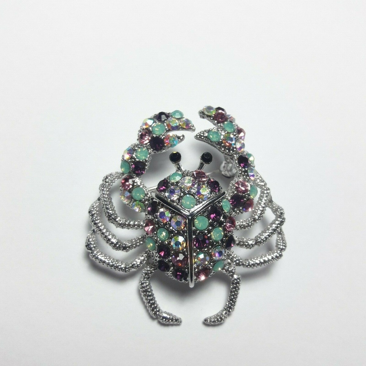 Crab Brooch W Swarovski Crystal Ocean Beach Sea Multi Color Pin 